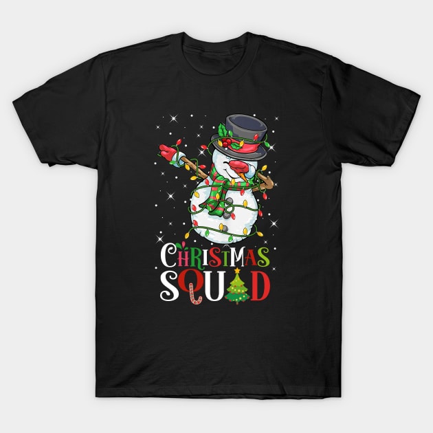 Christmas Squad Funny Xmas Dabbing Snowman Christmas Lights T-Shirt by springins